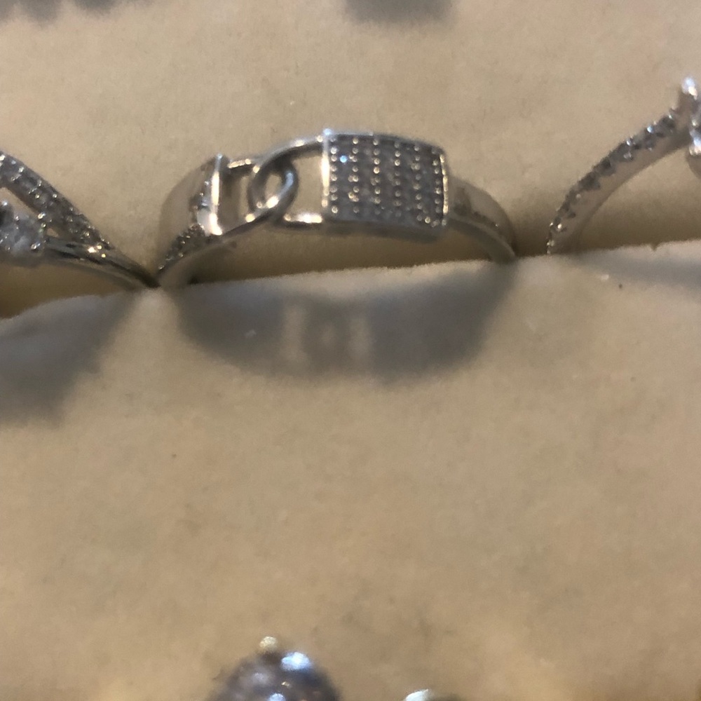 Silver-tone Pavé Dual Locks Accent Ring